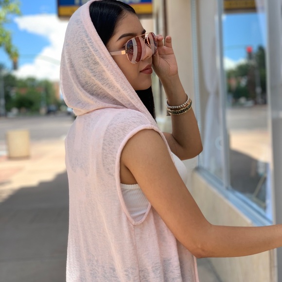 Pink Hooded Sleeveless Long Cardigan NWT - Picture 4 of 6